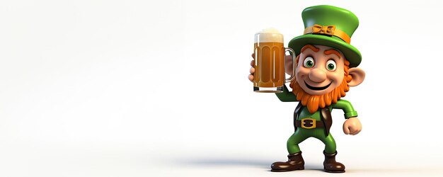 El duende del día de San Patricio con una taza de cerveza