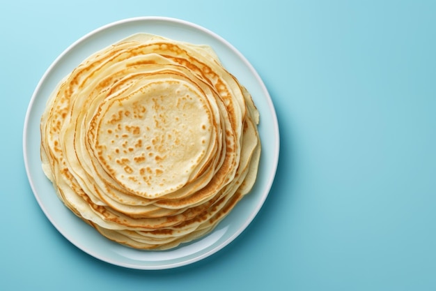 Dünne Pfannkuchen oder russische Blini auf blauem Hintergrund Generative KI