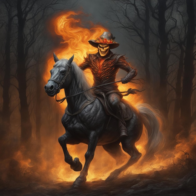 El dueño del caballo en Halloween.