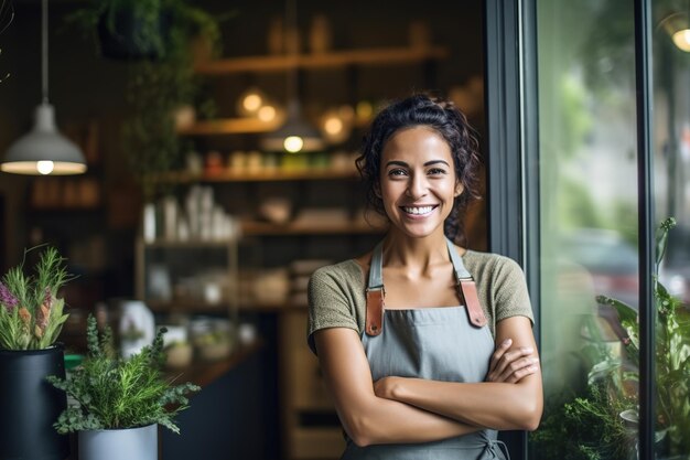 Foto el dueño de la tienda sonriente