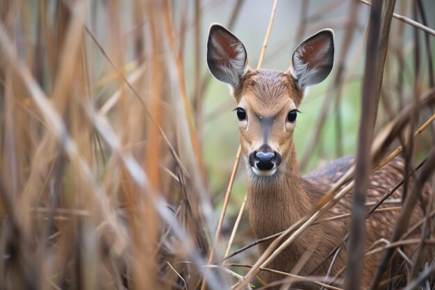 Duiker juvenil escondido en el matorral