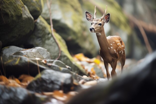 Foto duiker navigieren vorsichtig auf felsigem gelände