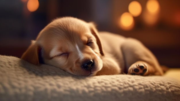 Foto dulce y cansado cachorro durmiente adorable cine ai generó arte