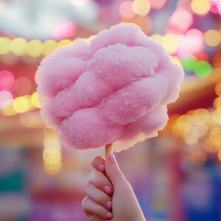 Foto el dulce deleite de primer plano del algodón caramelo rosado