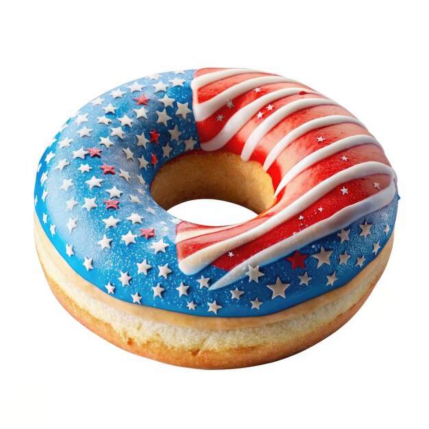 Foto una dulce y deliciosa rosquilla decorada al estilo de la bandera estadounidense.