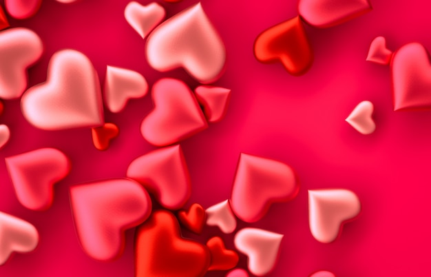 Dulce forma de corazón rojo de San Valentín dulce sobre fondo aislado. Concepto de amor Fondo rojo vista superior. Render 3d