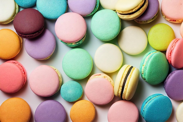 Dulce merienda para vacaciones deliciosos macarrones franceses de almendras con nata