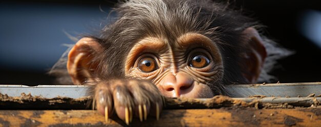 Foto el dulce momento de un chimpancé rescatado