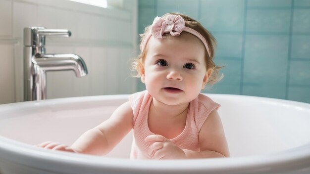 Dulce niña en el baño.