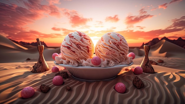 Dulce paraíso con este diseño 3D de postres helados Generativo ai