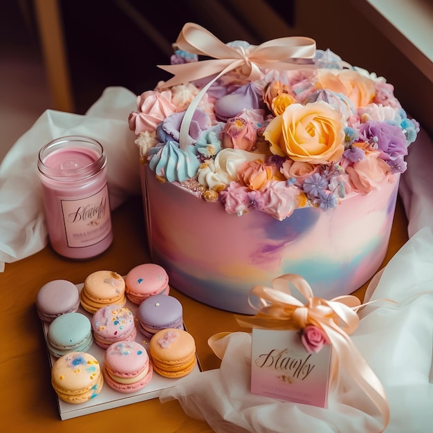 Dulce pastel de delicias de cumpleaños con dulces variados IA generativa