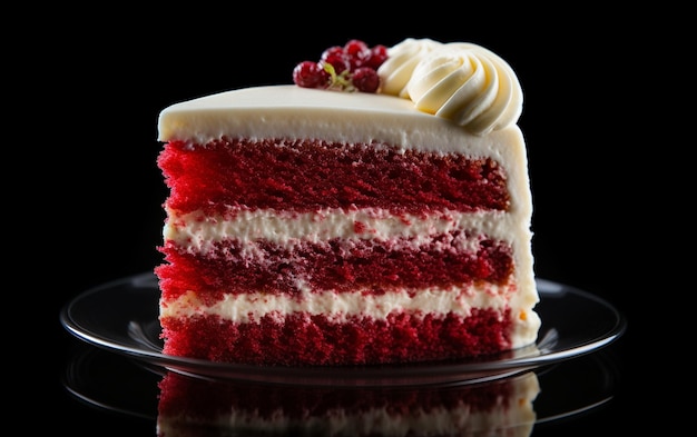 Dulce pastel de terciopelo rojo sobre fondo blanco.