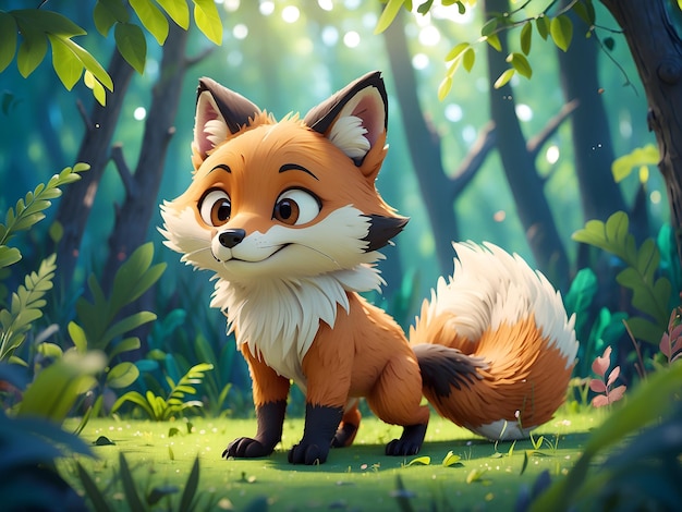 Un dulce y pequeño zorro en el bosque que exuda encanto y curiosidad