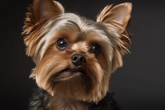 Un dulce perro Yorkie se ve en blanco IA generativa