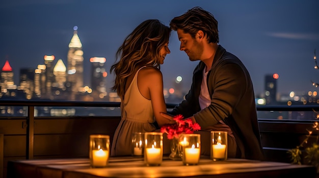 Una dulce sorpresa para una pareja en la celebración romántica del Día de San Valentín con un intercambio de regalos de corazón