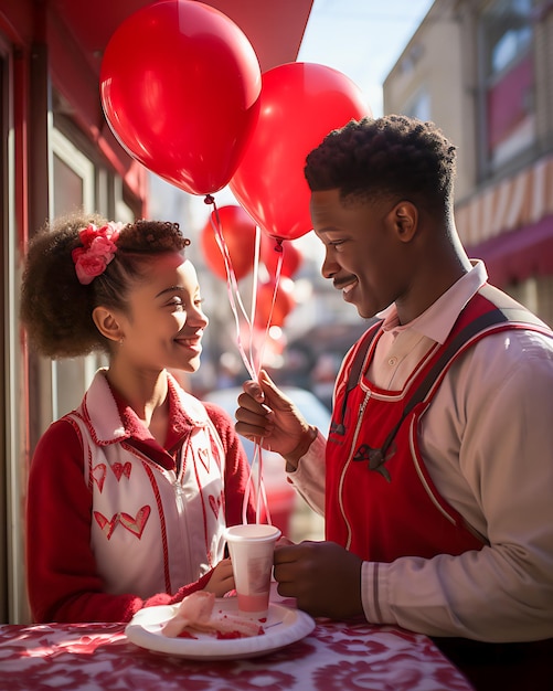 Foto una dulce sorpresa la romántica celebración del día de san valentín de una joven pareja con un sincero intercambio de regalos