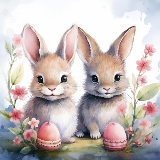 dulce tarjeta de acuarela de saludos con conejo