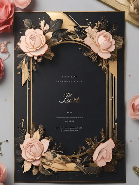 Foto una dulce tarjeta de invitación de boda floral y lujosa texto editable