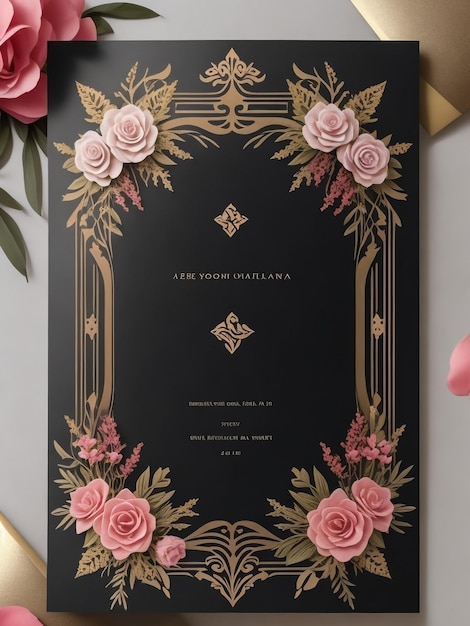 Foto una dulce tarjeta de invitación de boda floral y lujosa texto editable