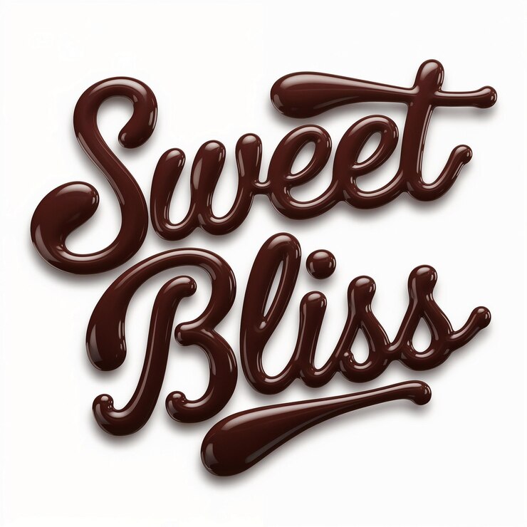 Foto el dulce texto de bliss en letra brillante como el chocolate en un fondo blanco