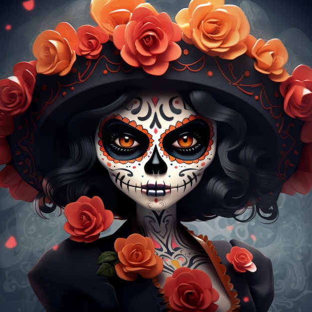 Dulcemente aterrador desatando el extraño encanto de la mujer de dibujos animados de la calavera de azúcar