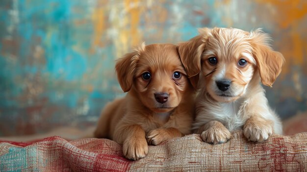 Foto dulces cachorros sobre un fondo abstracto suave con tonos suaves y texturas sutiles