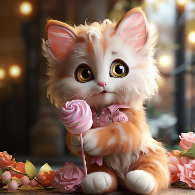 Dulces delicias Gatito adorable rodeado de caramelos IA generativa