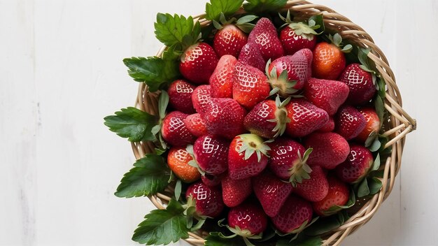 Las dulces y deliciosas fresas en la vista de la canasta