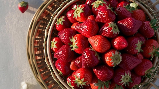 Las dulces y deliciosas fresas en la vista de la canasta