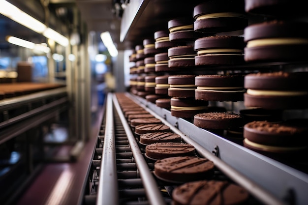 Dulces en la elaboración de la fábrica de chocolate.