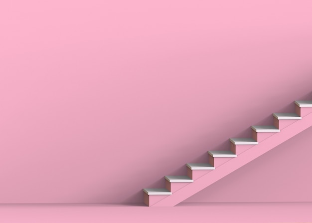 Dulces escaleras rosadas en el fondo del espacio de la copia