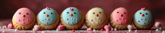 Dulces galletas heladas en forma de pollo con salpicaduras