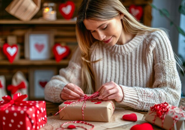 Foto dulces gestos haciendo regalos de san valentín con cuidado y amor