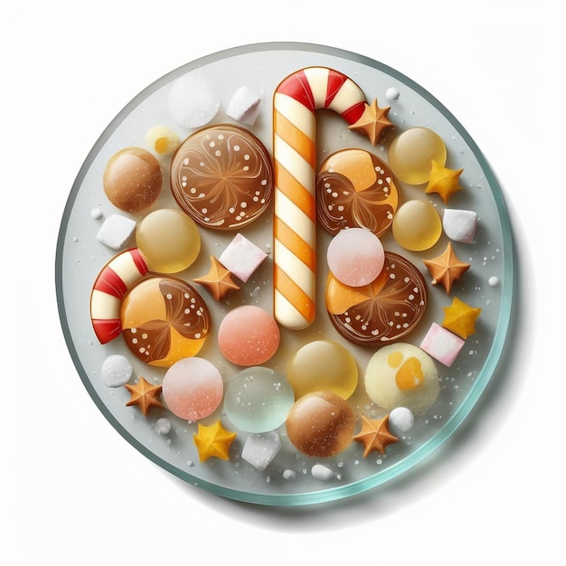 Dulces de Navidad y pan de jengibre con ilustración 3D de fondo aislado