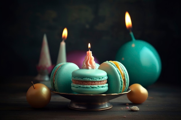 Dulces pasteles de cumpleaños coloridos y velas Generative Ai