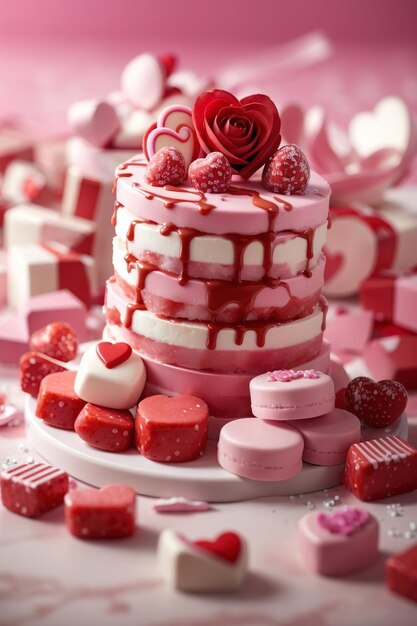 Foto dulces y pasteles en rosa para el día de san valentín