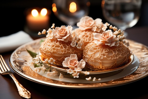 Dulces en un plato para una fiesta de bodas