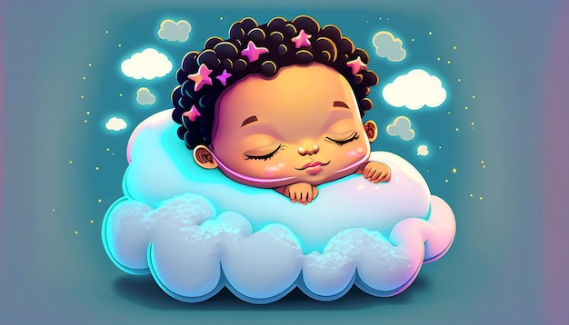 Dulces sueños Vector libre Lindo bebé durmiendo en la nube Almohada Icono de dibujos animados Ilustración Adorable