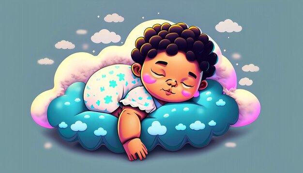 Dulces sueños Vector libre Lindo bebé durmiendo en la nube Almohada Icono de dibujos animados Ilustración Adorable