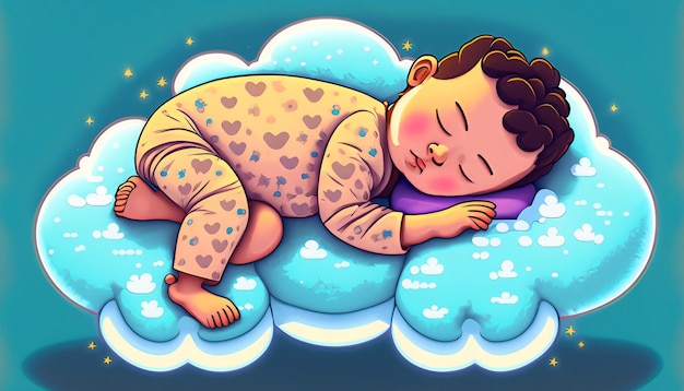 Foto dulces sueños vector libre lindo bebé durmiendo en la nube almohada icono de dibujos animados ilustración adorable