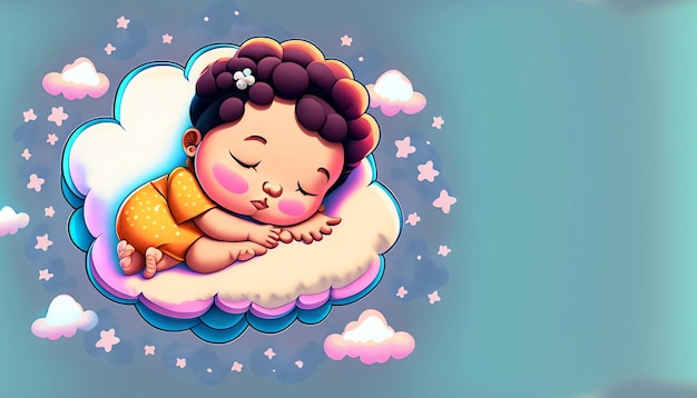 Foto dulces sueños vector libre lindo bebé durmiendo en la nube almohada icono de dibujos animados ilustración adorable