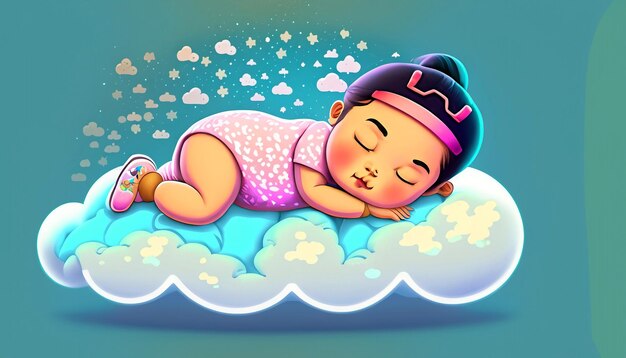 Dulces sueños Vector libre Lindo bebé durmiendo en la nube Almohada Icono de dibujos animados Ilustración Adorable