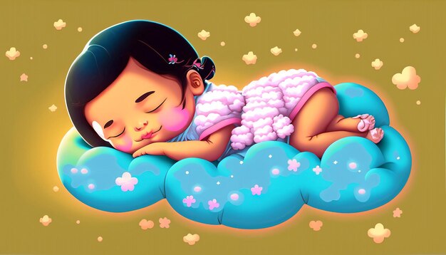 Foto dulces sueños vector libre lindo bebé durmiendo en la nube almohada icono de dibujos animados ilustración adorable