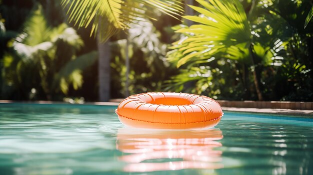 La dulzura del verano Flota inflable de rosquillas descansa en una piscina