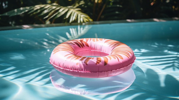 La dulzura del verano Flota inflable de rosquillas descansa en una piscina