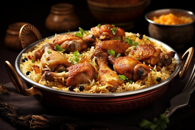 Foto dum handi pollo biryani carne de cordero biryani delicioso testy realista