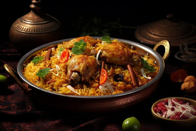 Foto dum handi pollo biryani carne de cordero biryani delicioso testy realista