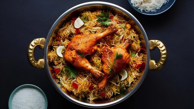 Foto dum handi pollo biryani se prepara en una olla de tierra o arcilla llamada haandi