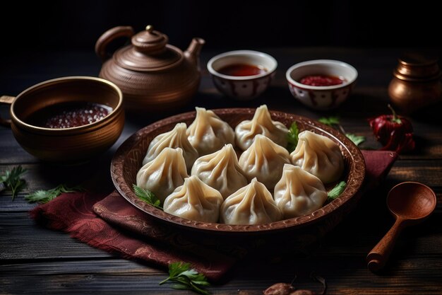 Foto dumplings caseros georgianos llamados khinkali