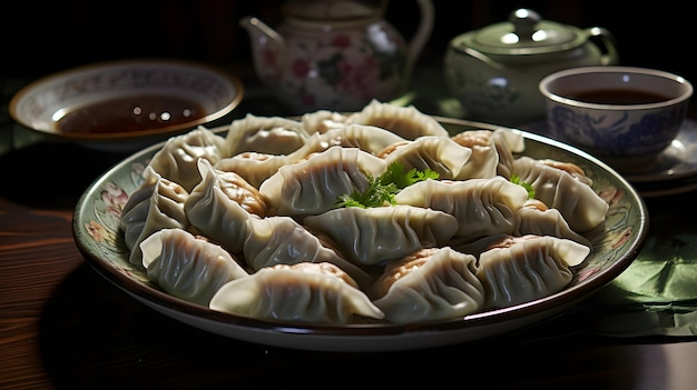 Dumplings chinos al vapor servidos en un plato